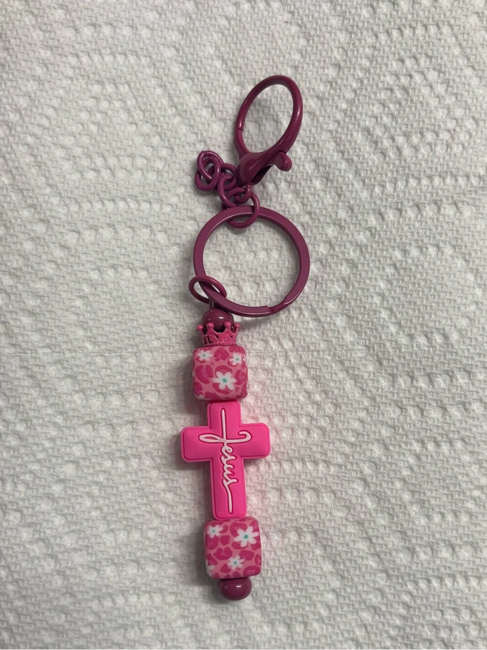 NIP Pink Floral Cross Keychain Charm